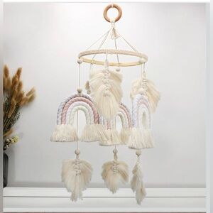 Jilpak Boho Rainbow Baby Mobile with Macrame Feathers